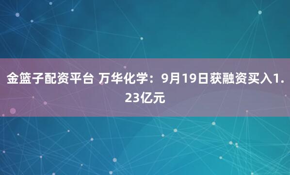 金篮子配资平台 万华化学:9月19日获融资买入1.23亿元